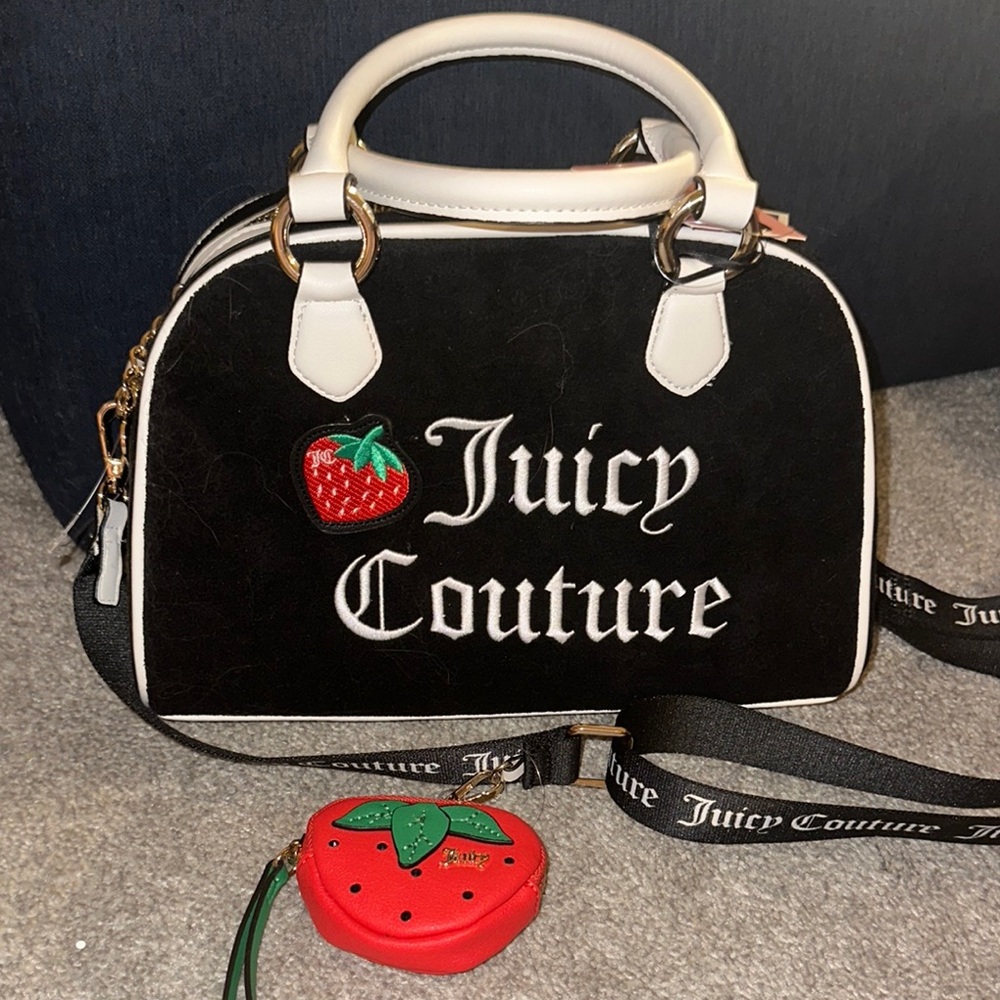 Juicy Couture Sweet N Juicy Apple Satchel with Logo and strawberry Charm